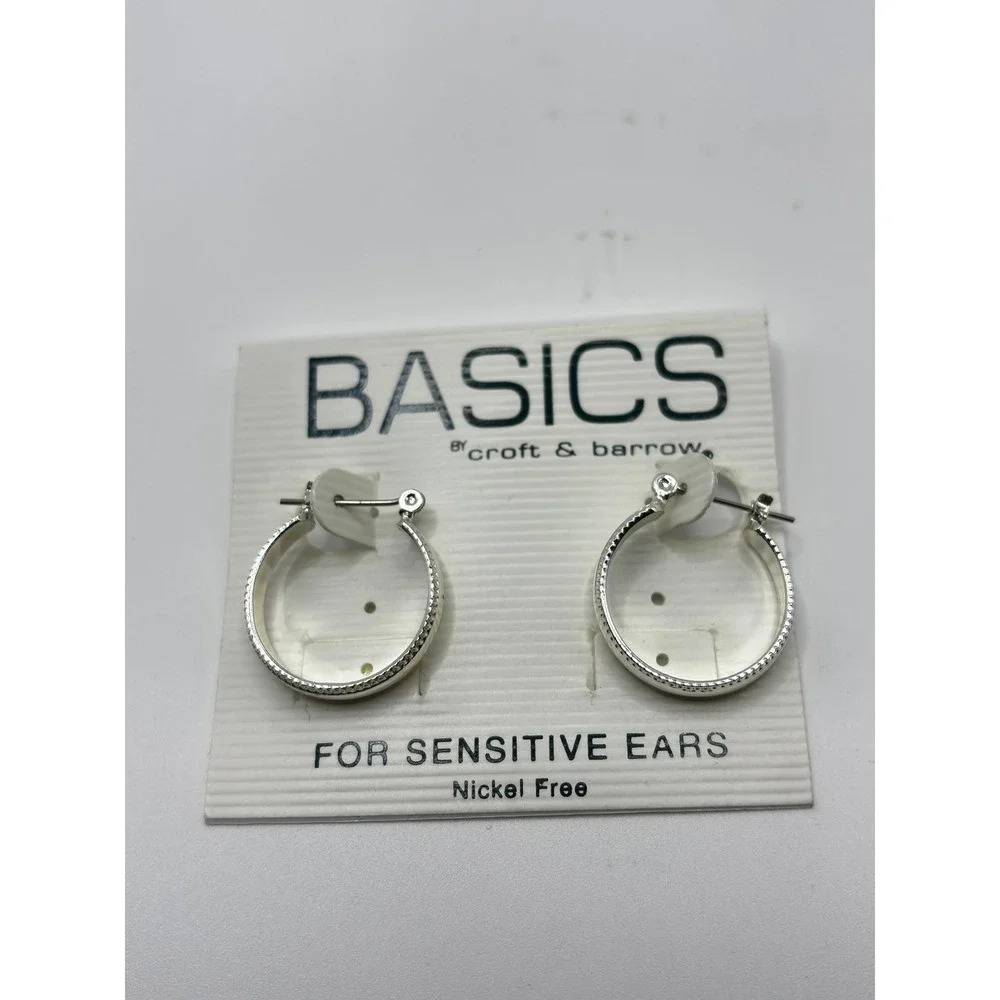 Croft & Barrow Hoop Earrings Womens OS Silver Tone Textured Sensitive‎ Ears
